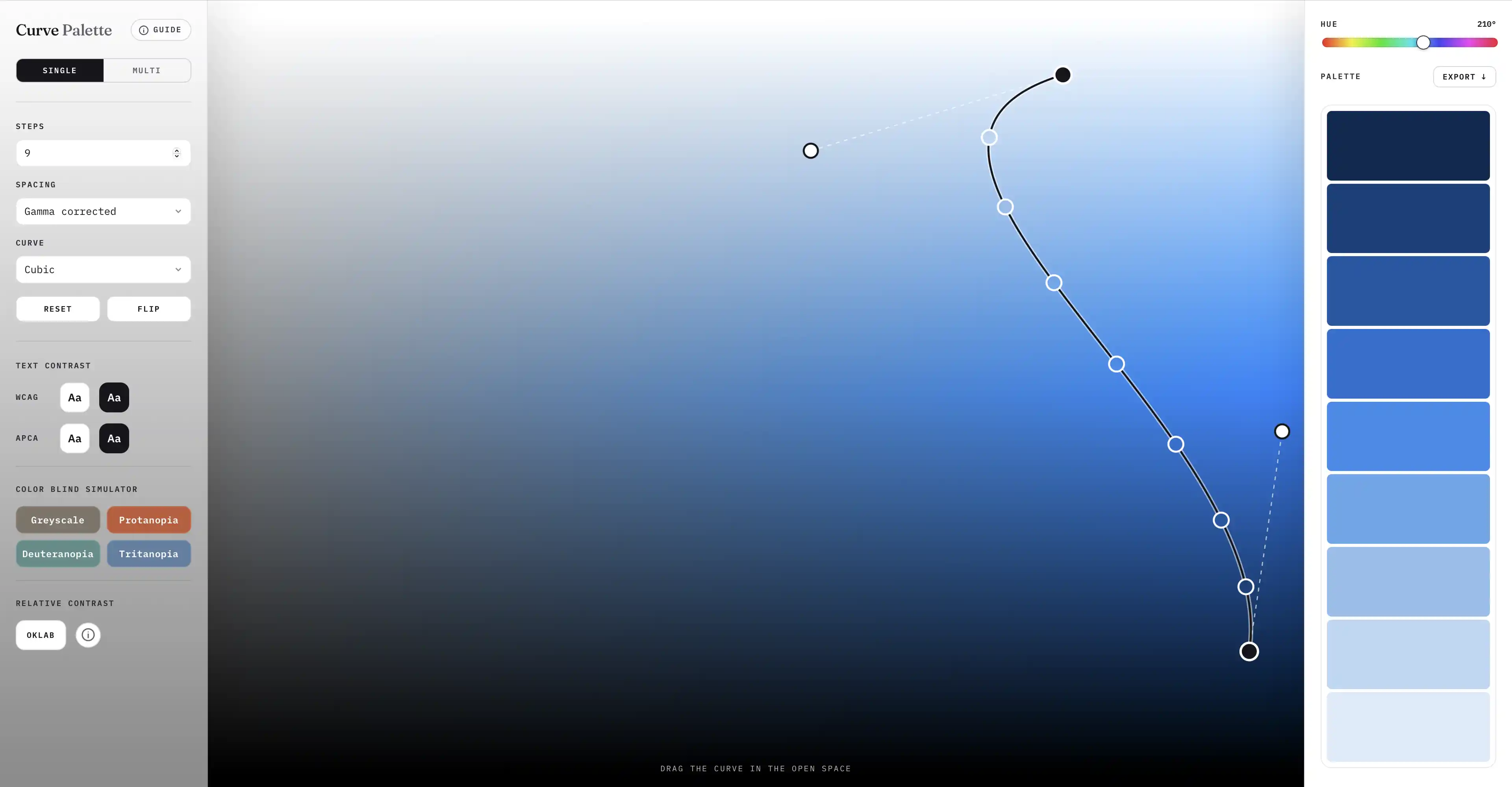 The Curve Palette interface